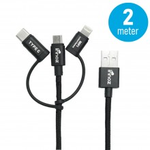 InnozÂ® InnoLink 3-in-1 Nylon Cable - Black (2m) - MFI Certified InnoLink Charging/Transfer Cable - Type-C, Micro USB, Lightning - Nylon Braided, Aluminium Shell