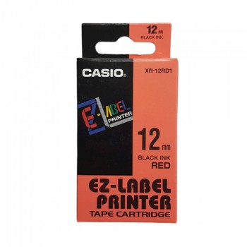 Casio Ez-Label Tape Cartridge - 12mm, Black on Red (XR-12RD1)
